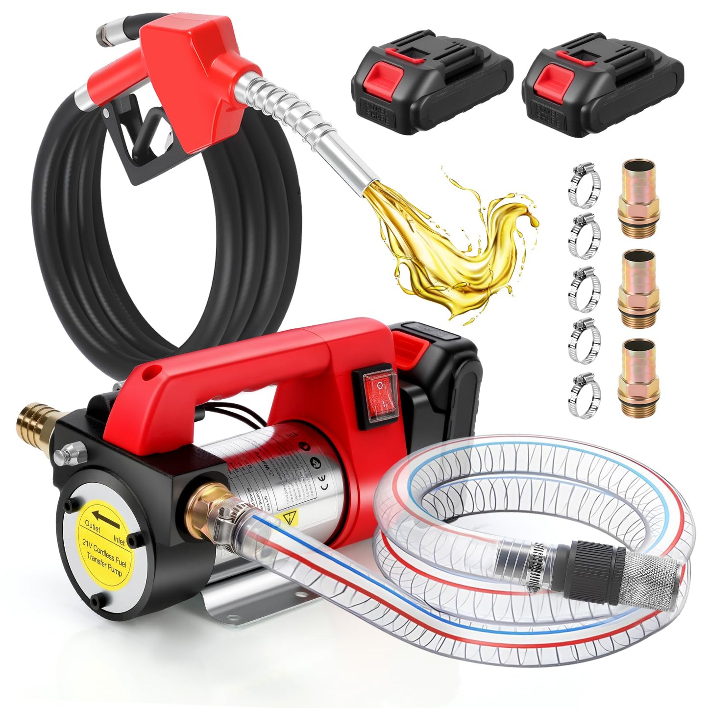 GEARLASSO Fuel Transfer Pump Battery Powered 12 GPM Electric Diesel Transfer Pump with 2 x 2.0Ah Batteries Portable Cordless Kit with Auto Shut-Off Nozzle & Hoses for Diesel Kerosene