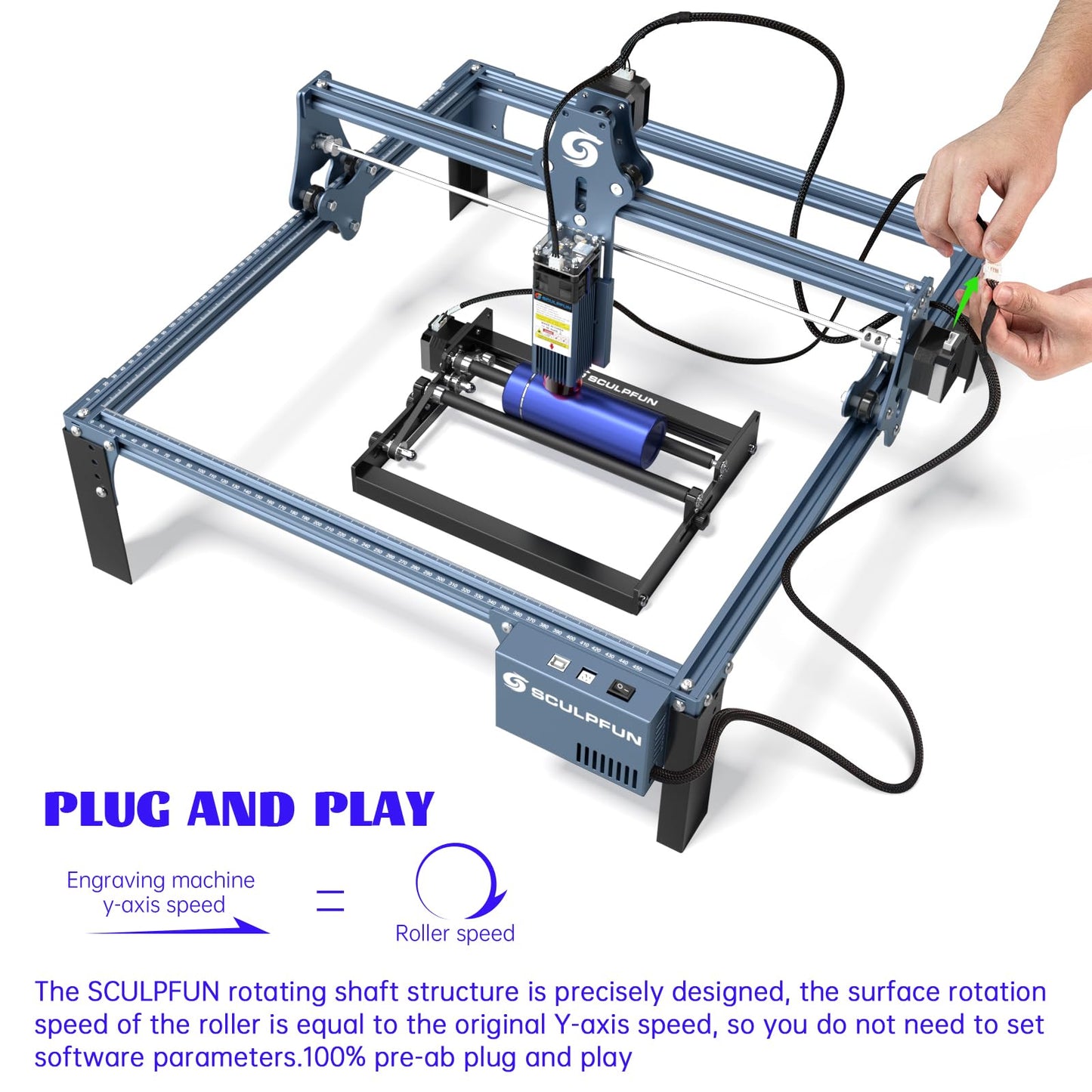 SCULPFUN Laser Rotary Roller, Laser Engraver Y-axis Rotary Module for Engraving Machine, 360° Engraving Cylindrical Objects Cans, Compatible with Most Laser Engraving Machines