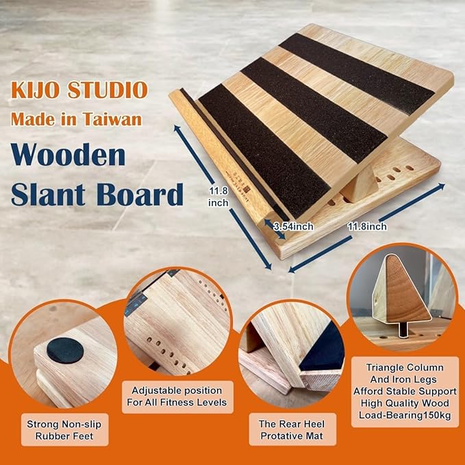KIJO Studio Professional Wooden Calf Stretcher Slant Board 550 lbs Weight Capacity 16-Angle Adjustable Incline Calf Stretch Slant Board for Calf Stretching Exercise Squat & Physical Therapy Non-Slip