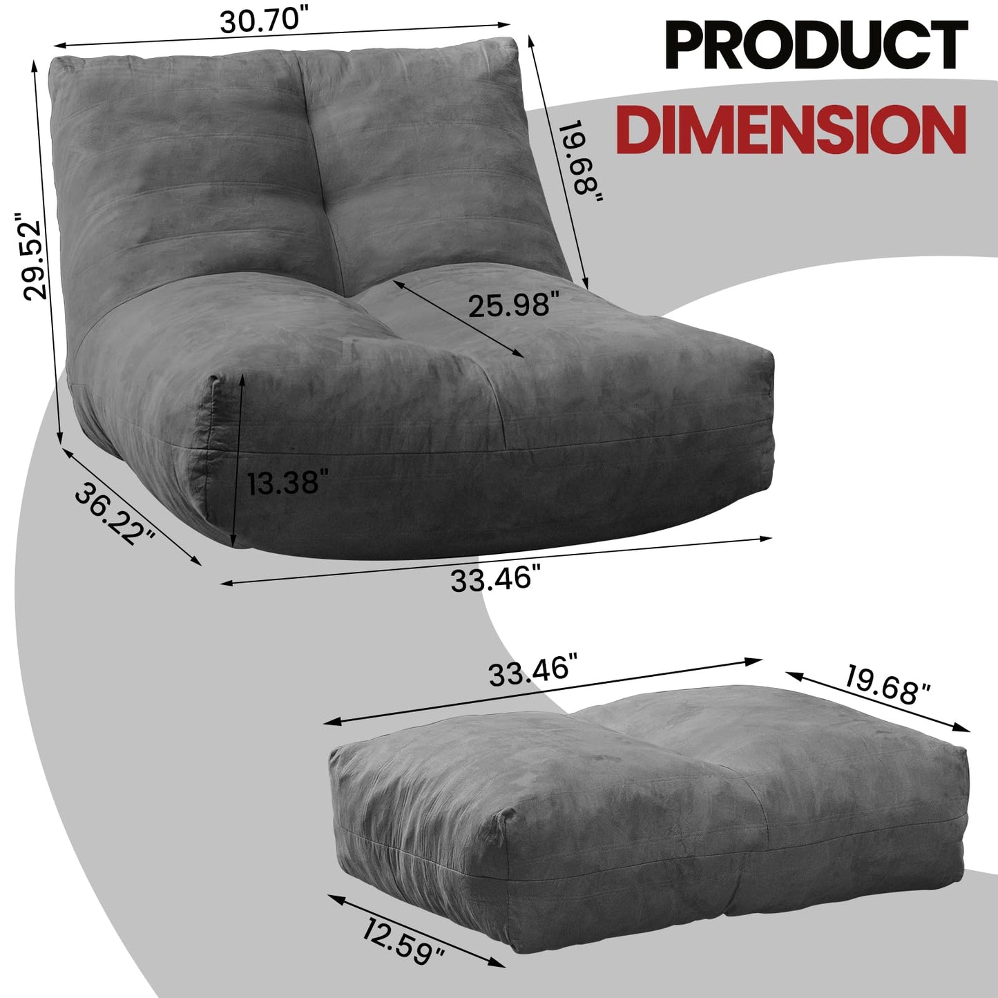 Cvortll Bean Bag Chair with Ottoman, Comfy Bean Bag Sofa with Memory Foam, Lazy BeanBag Sofa with Footstool, Fireside Bean Bag Couch for Living Room, Bedroom, Apartment