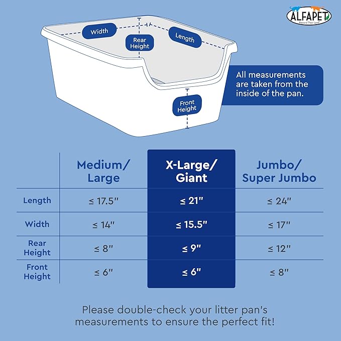 Alfapet Original Sifting Cat Litter Box Liners - Extra Giant 30 Count - Tear-Resistant Cat Litter Bags - Waterproof Kitty Litter Liners - Fits Almost All Litterbox Pan Sizes, 40" x 38", 30 lb Capacity
