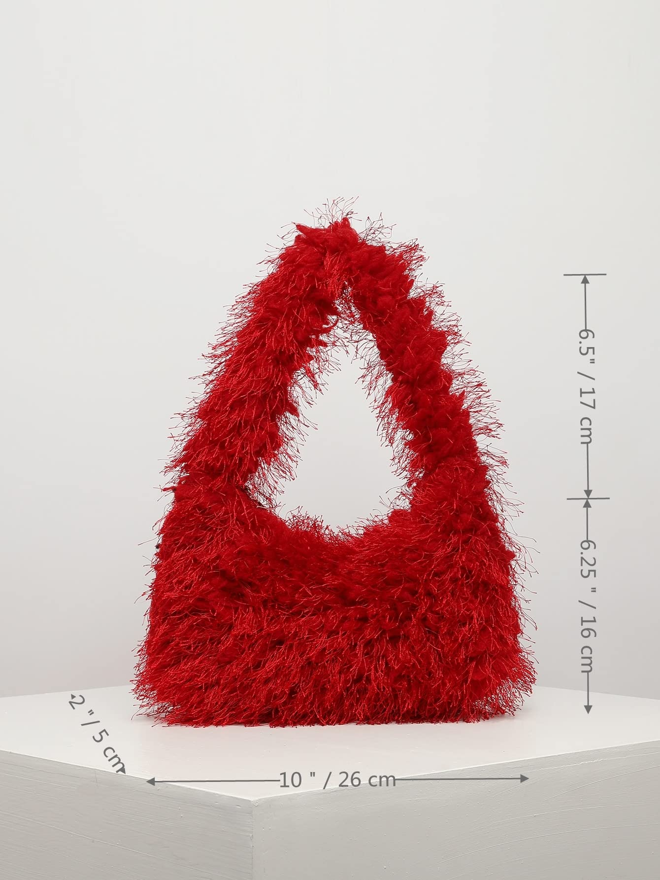Verdusa Women's Faux Fur Fuzzy Hobo Bag Furry Handbag Purse Red one-size
