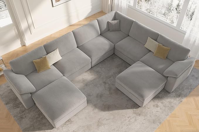 EASE MOOSE Oversized L Shaped Sectional Modular Sofa,Large U Shaped Sectional Couch Wide Deep Seat Modular Cloud Couch，Grey