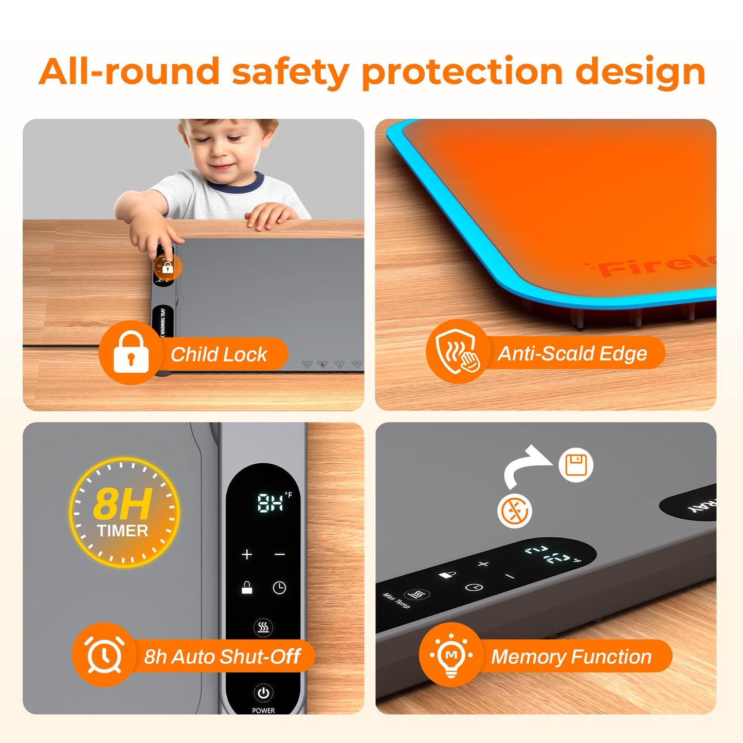Firelex Food Warming Mat for Buffet, Silicone Food Warming Mat with Timer & 7-Temp Settings, 8s Fast Heat, Keep Food Warm for Party, Family Dinners, Gray