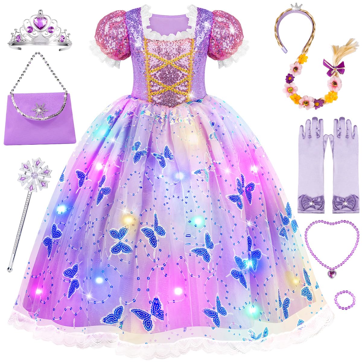 Meland Princess Dresses for Girls - Light Up Princess Costume for Little Girls, Halloween Costumes for Toddler Age 3-10, Birthday Gift for Girl (7-8 Years)