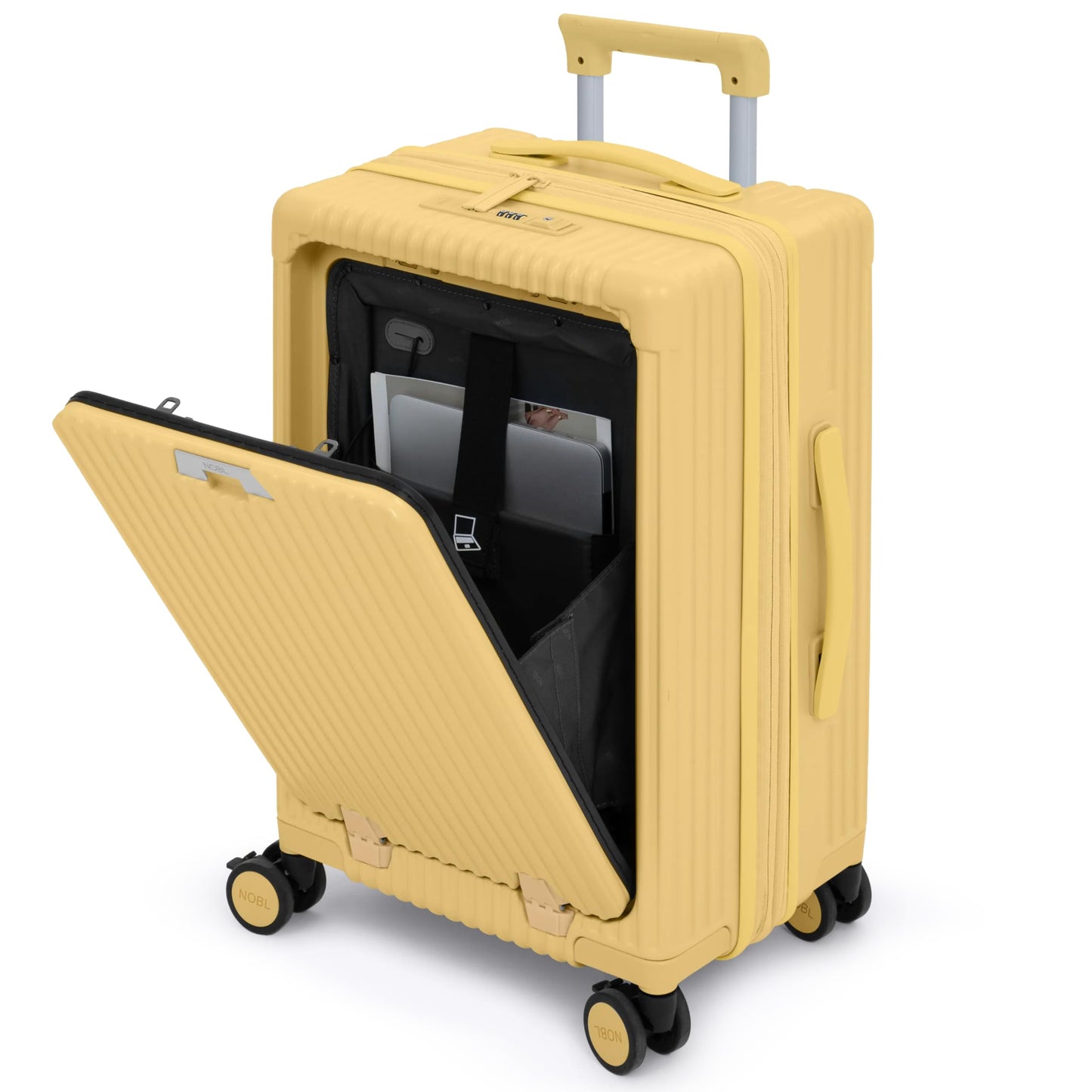 Nobl Travel Carry On Expandable Luggage, Noble Aluminum Frame PC Hard Shell Suitcase, 22.5”x14.2”x9.8” Airline Approved, 360° Spinner Wheels, TSA Locks, USB Charging, Cup & Phone Holder - Mint