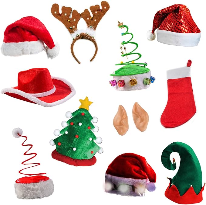 Tigerdoe Christmas Hats - 5 Pack Holiday Photo Booth Props - Santa Hat - Elf Hat - Xmas Party Supplies