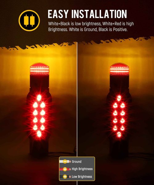 Partsam 2pcs Boat Trailer Guide on Post Pipe Light Set, [DOT Approved] [Patented] IP67 Waterproof Black Boat Trailer Pole Lights, Turn Signal Brake Tail Lights 12V