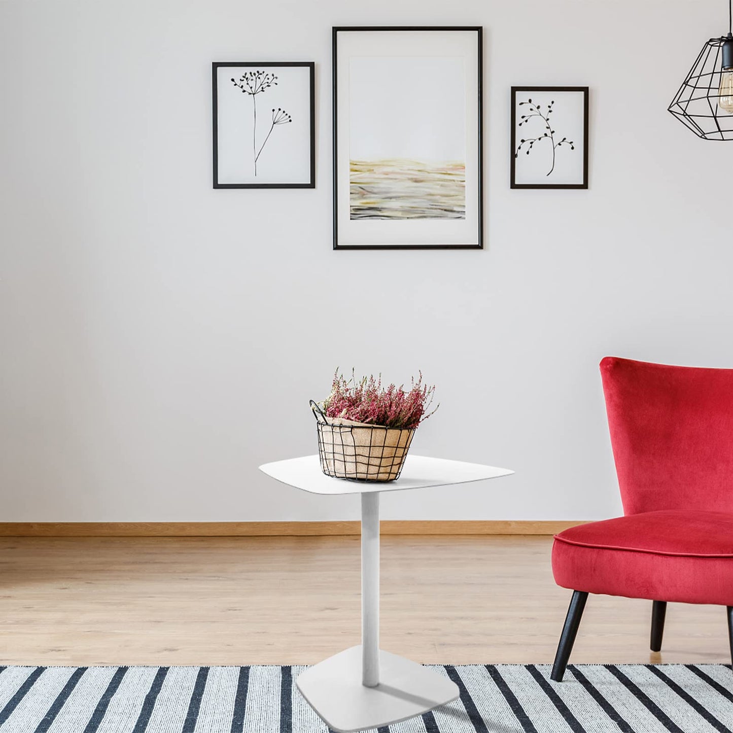 Topower Industrial Side Table, Bedside Table, Sofa Side Table, Small Coffee Table, 19.3 Height, Metal Frame, for Living Room, Bedroom, Verandah, White