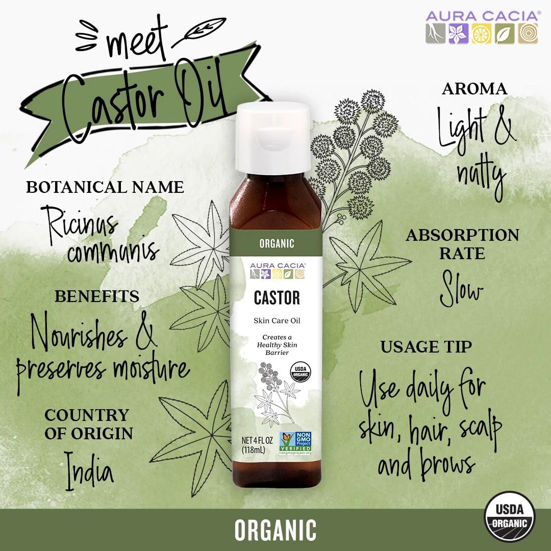 2 Packs of Aura Cacia Skin Care Oil - Organic Castor Oil - 4 Fl Oz