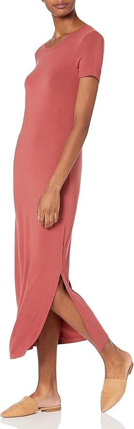 Amazon Essentials Women's Jersey Standard-Fit Short-Sleeve Crewneck Side Slit Maxi Dress (Previously Daily Ritual)