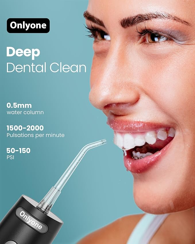 Onlyone Water Dental Flosser Pick for Teeth 300ML Portable Oral Irrigator Rechargeable Travel Irrigation Cleaner Cordless Electric Flossing Machine for Teeth Cleaning Power Flossers IPX7 Waterproof