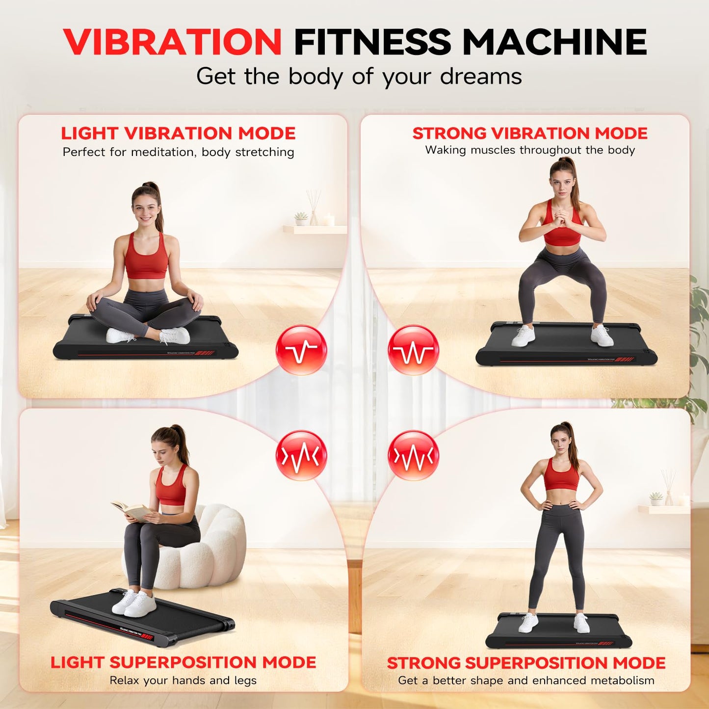 Freepi Walking Pad,Under Desk Vibration Treadmill,3 in 1 Vibration Plate Exercise Machine,Portable Treadmill for Home