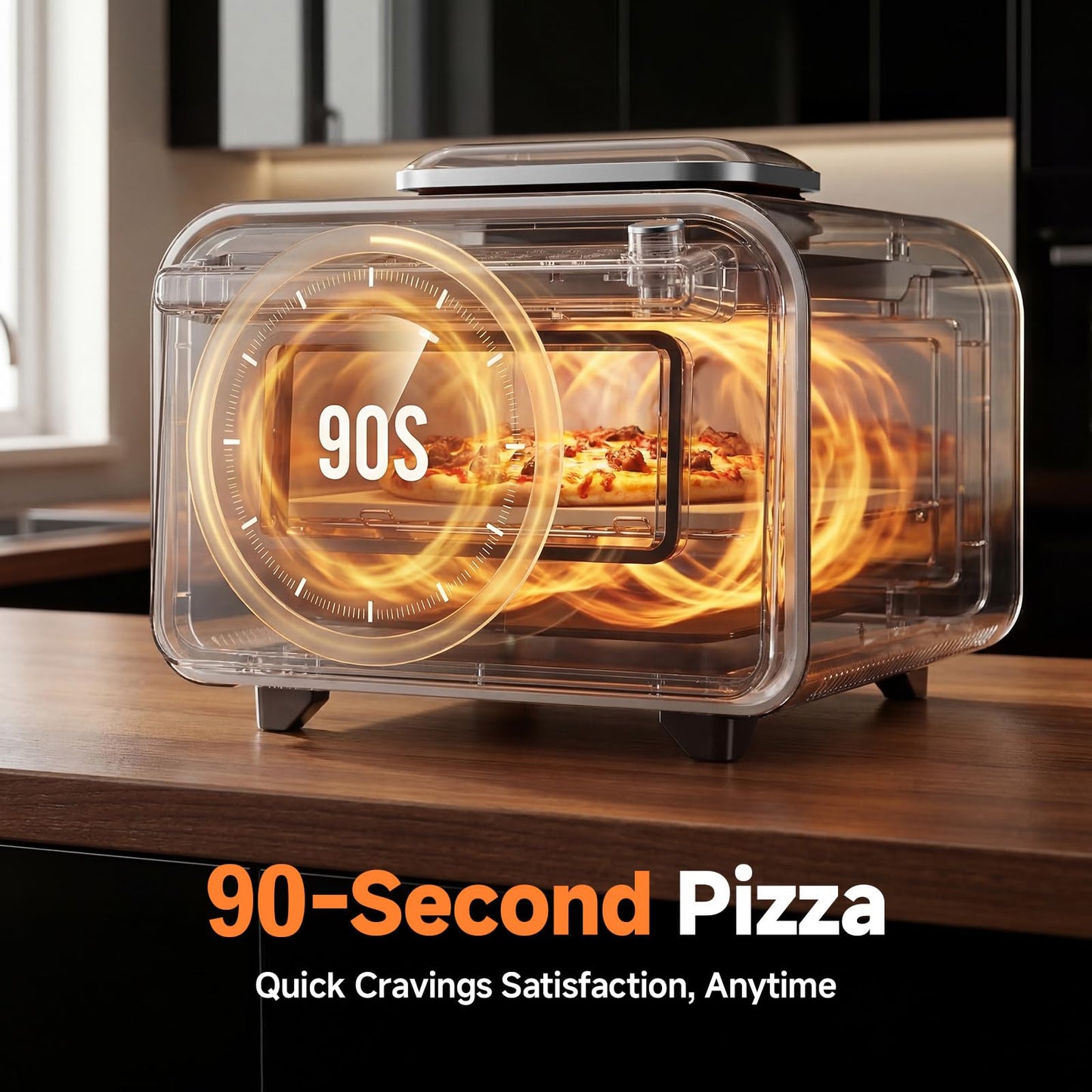 KINGWISE Convection Pizza Oven Electric, IPX4 Waterproof Countertop Air Fryer Oven, Fits 13-Inch Pizza, Heats up to 750℉, 6 Cooking Functions and 5 Pizza Presets, Pizza Stone & Pizza Peel Included