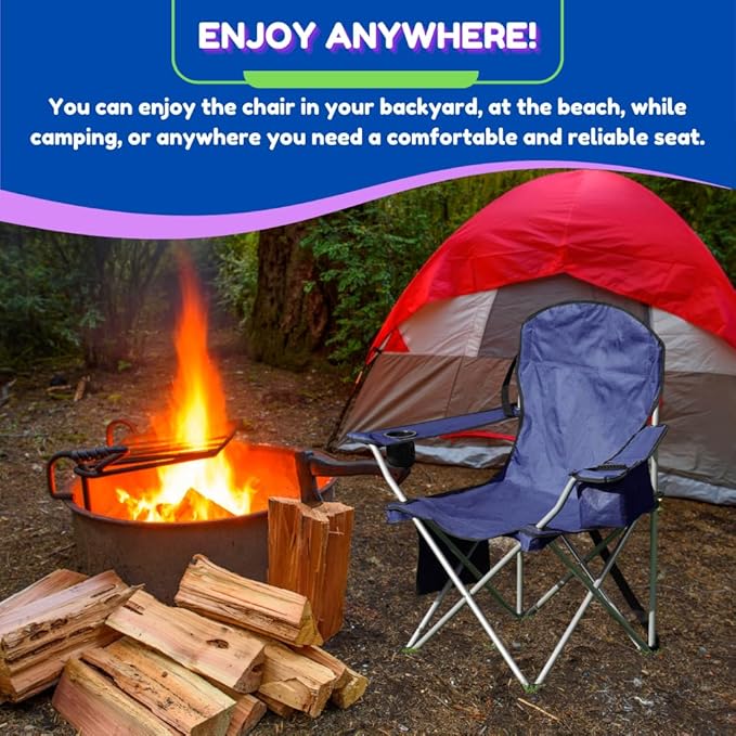 EZONE 2-Pack Camping Chairs with Built-in Ice Cooler, Portable Chair, Storage Pocket, Cup Holder, and Carry Bag Perfect for Camping, Tailgating, Fishing, Beach, and Lawn (4, Navy)