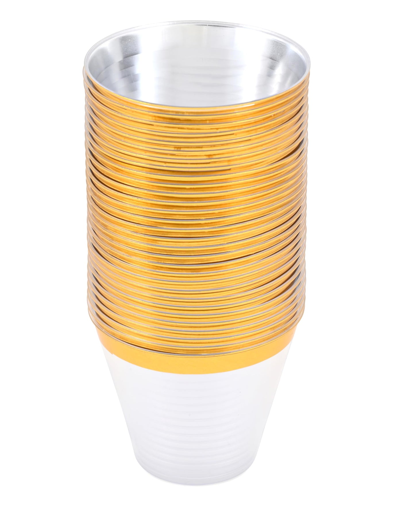 Crystal Ridge Tableware Premium Gold Rim Clear Plastic Cups, 9 oz., Reusable Drinking Cup Set, Disposable Cups for Wedding and Birthday Parties, Plastic Wine Cups, Cocktail and Fruit Cups, 30 Pcs
