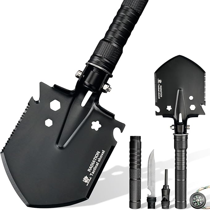 HX OUTDOORS Tactical Survival Shovel, Collapsible and Foldable Entrenching Tool, Portable Multitool for Camping, Hiking, C...