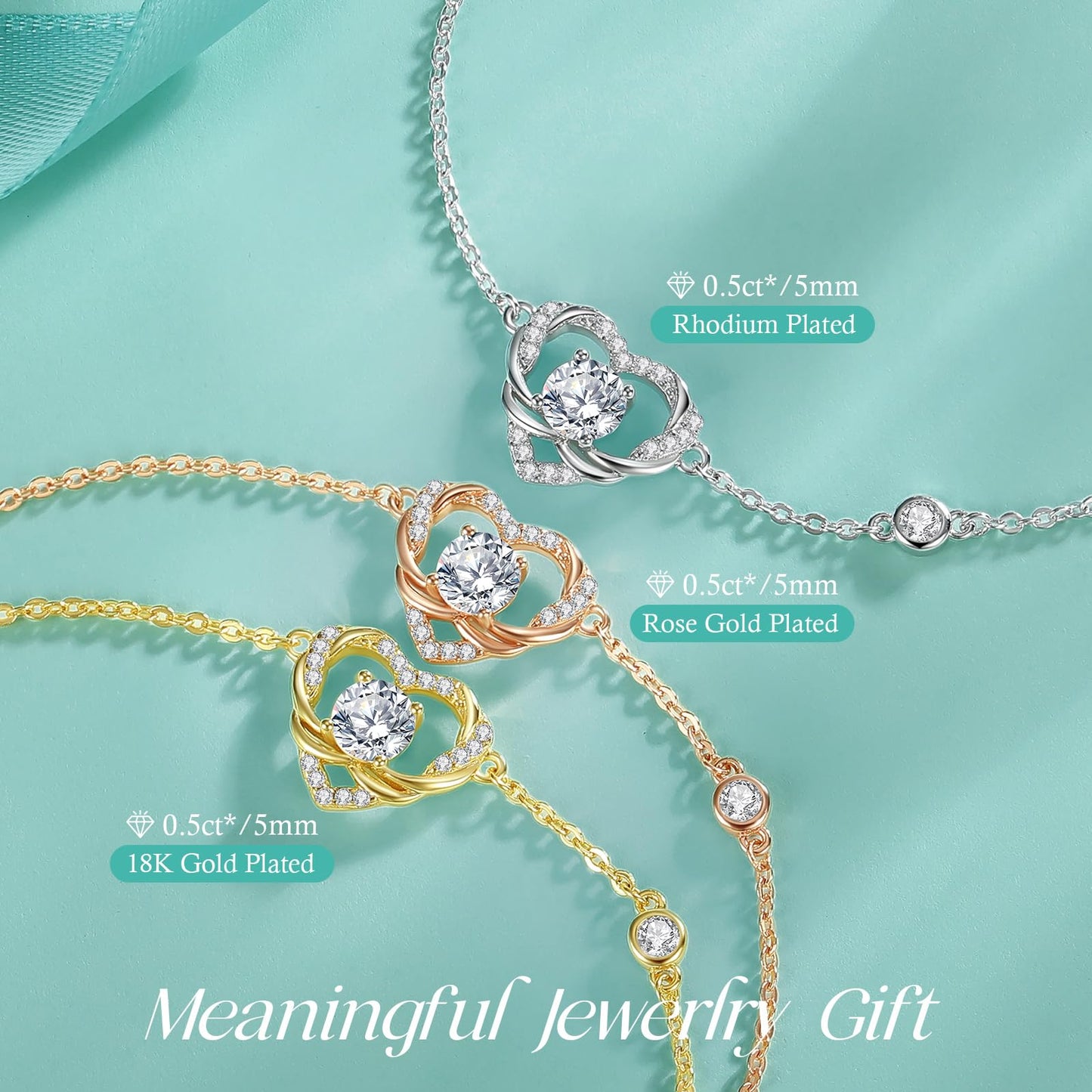 OOBEE Moissanite Bracelets for Women, 925 Sterling Silver Gold Plating Lab-Created Diamond Bracelet，Ideal Anniversary Birthday Christmas Valentine Mothers Day Jewelry Gifts for Women Mom Wife Her