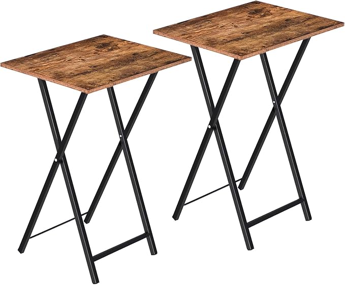 HOOBRO Folding TV Tray Tables, Set of 2 Side Table for Small Space, Industrial Snack Tables for Eating at Couch, Stable Me...