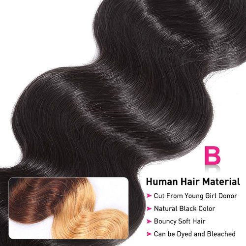 Flady Hair 10A Brazilian Body Wave Virgin Hair 4 Bundles Unprocessed Brazilian Human Hair Weave Bundles Black Color (12 14 16 18inch)
