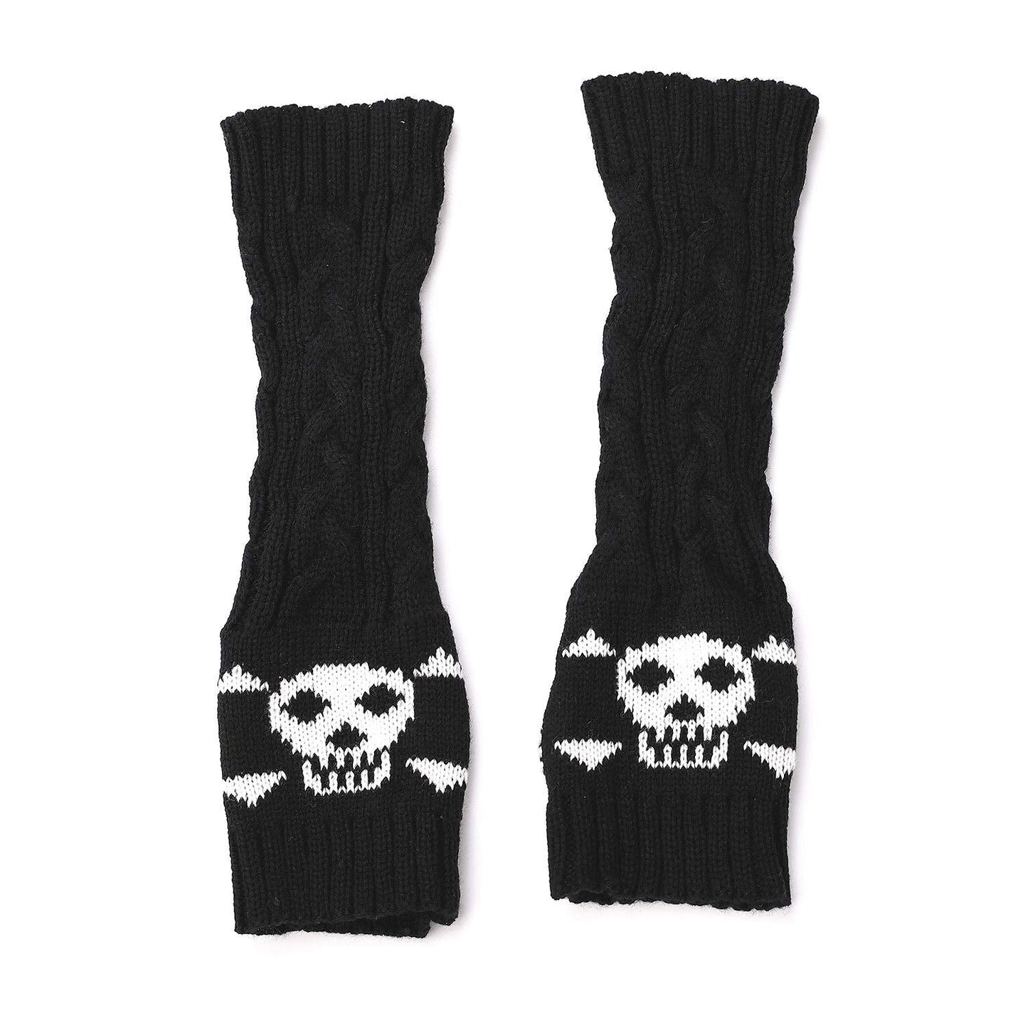 F Flammi Arm Warmers Goth Knitted Fingerless Gloves Punk Skull Hand Warmers for Cosplay Typing Driving