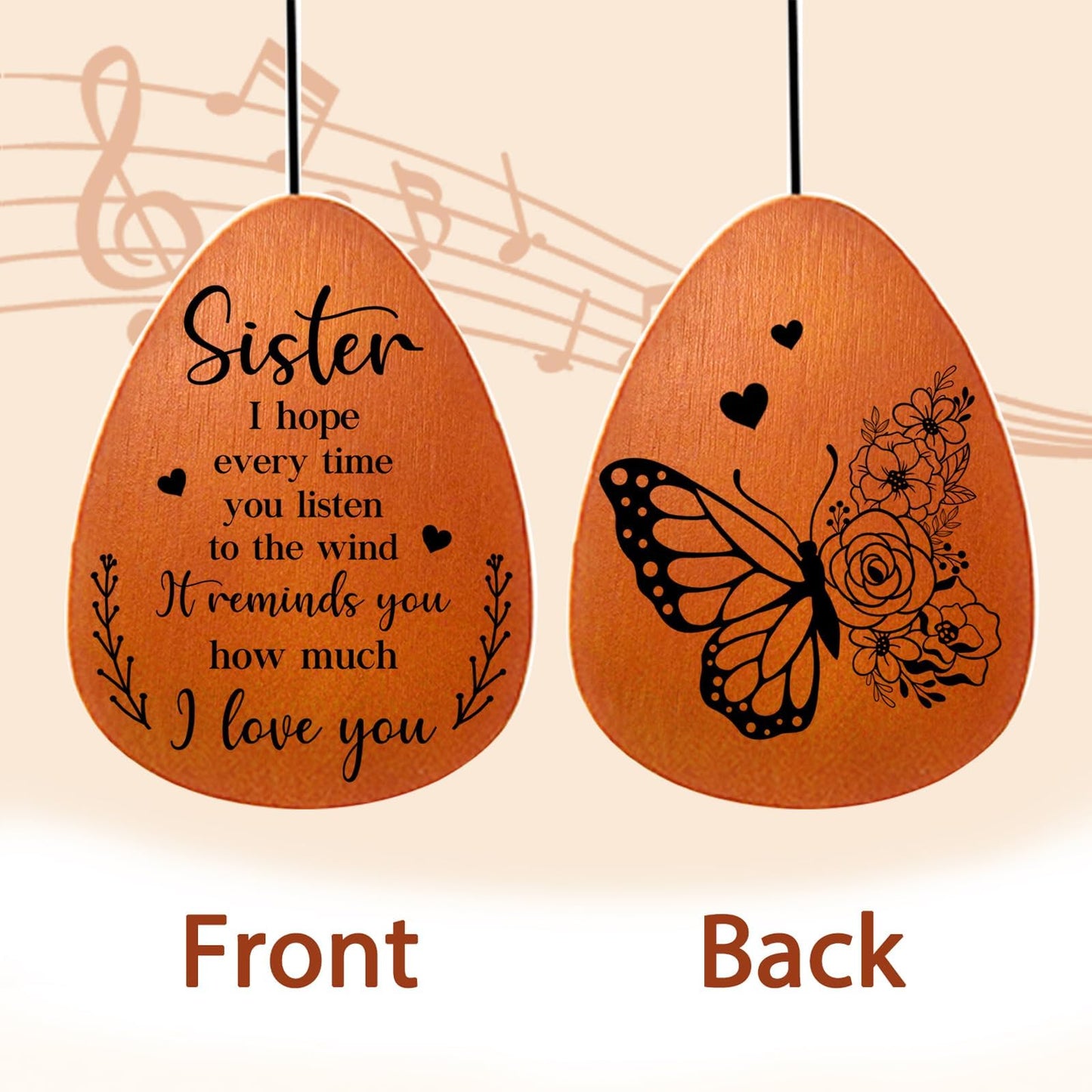 Sister Wind Chime - Sisters Gifts for Women, Sister Birthday Gifts Ideas, Butterfly Wind Chimes for Sis, Birthday Gift for Sisters Adult, Present for Sis Christmas, 25.5" Windchimes