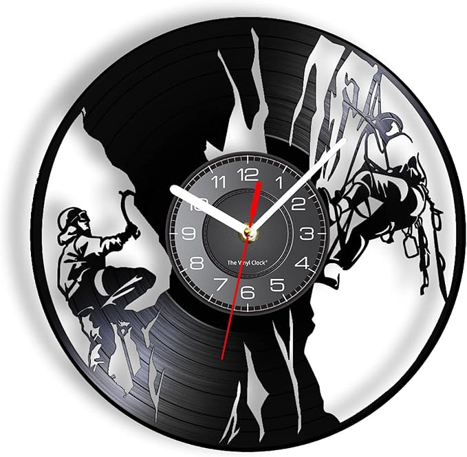 OTKU 12 inch Clock Rock Climbing Vinyl Album Re-purposed Record Clock Climb Mountain Extreme Outdoor Sports Retro Wall Wat...