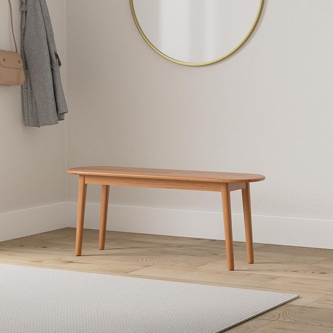 Cttasty Entryway Bench, Solid Wood Dining Bench, Midcentury End of Bed Bench w/Rounded Corner, Outdoor Bench w/Robust Construction, Bedroom Bench, 10.24" W x 17.72" H（Natural 39.4inches）