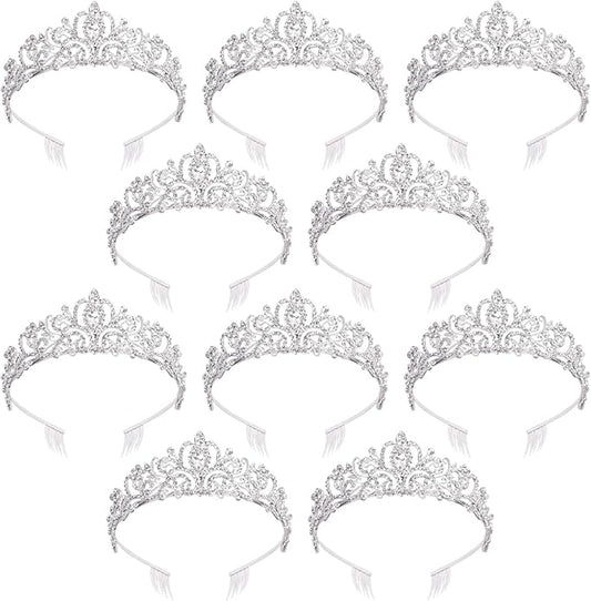 10 Pcs Crystal Tiara and Crowns for Women, Silver Rhinestone Crowns, Princess Headbands, Bride Tiaras for Wedding, Birthda...