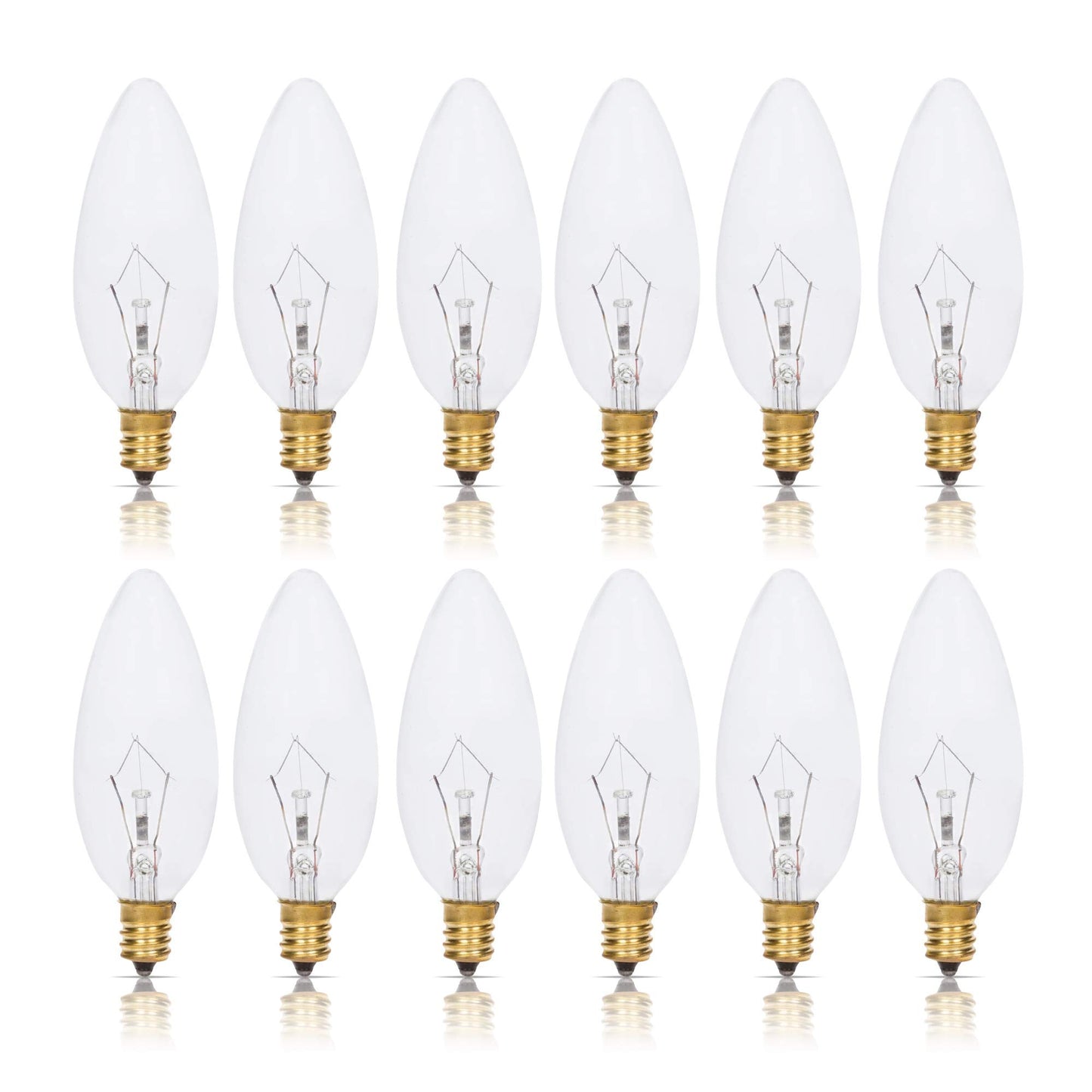 Simba Lighting Candelabra Torpedo Clear B10 CTC 40W E12 Base (12 Pack) Decorative Incandescent Light Bulbs 120V for Chandeliers, Ceiling Fan Lights, Pendants, Wall Sconces, Dimmable, Warm White 2700K