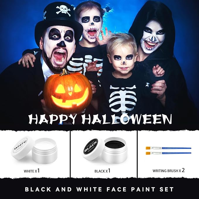 Black White Face Painting Kit: Halloween Body Makeup Special Effects Set for Adult - Professional SFX Makeup Clown Zombie Vampire Skeleton Cosplay