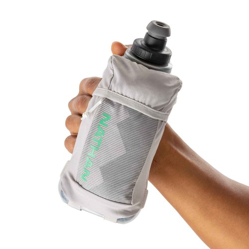 Nathan Running Handheld Quick Squeeze Water Bottle. No-Grip Adjustable Hand Strap. 12oz / 18oz / Insulated. Reflective Hydration Water Bottle.