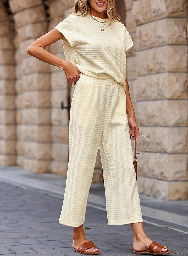SHEWIN Womens Two Piece Fall Outfits Sweatsuits Casual Pullover Tops and Wide Leg Sweatpant Lounge Sets