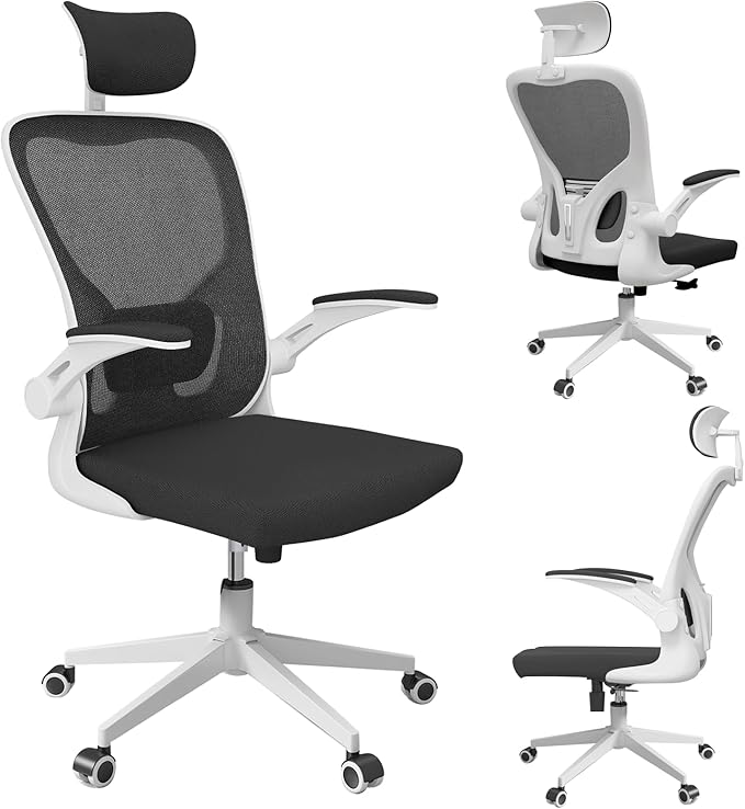 Office Chair Ergonomic Desk Chair, 350 LBS Mesh Office Chair with Lumbar Support, Comfy Desk Chair with Wheels, Big and Tall Chair for Study Work Gaming (03white-Black)