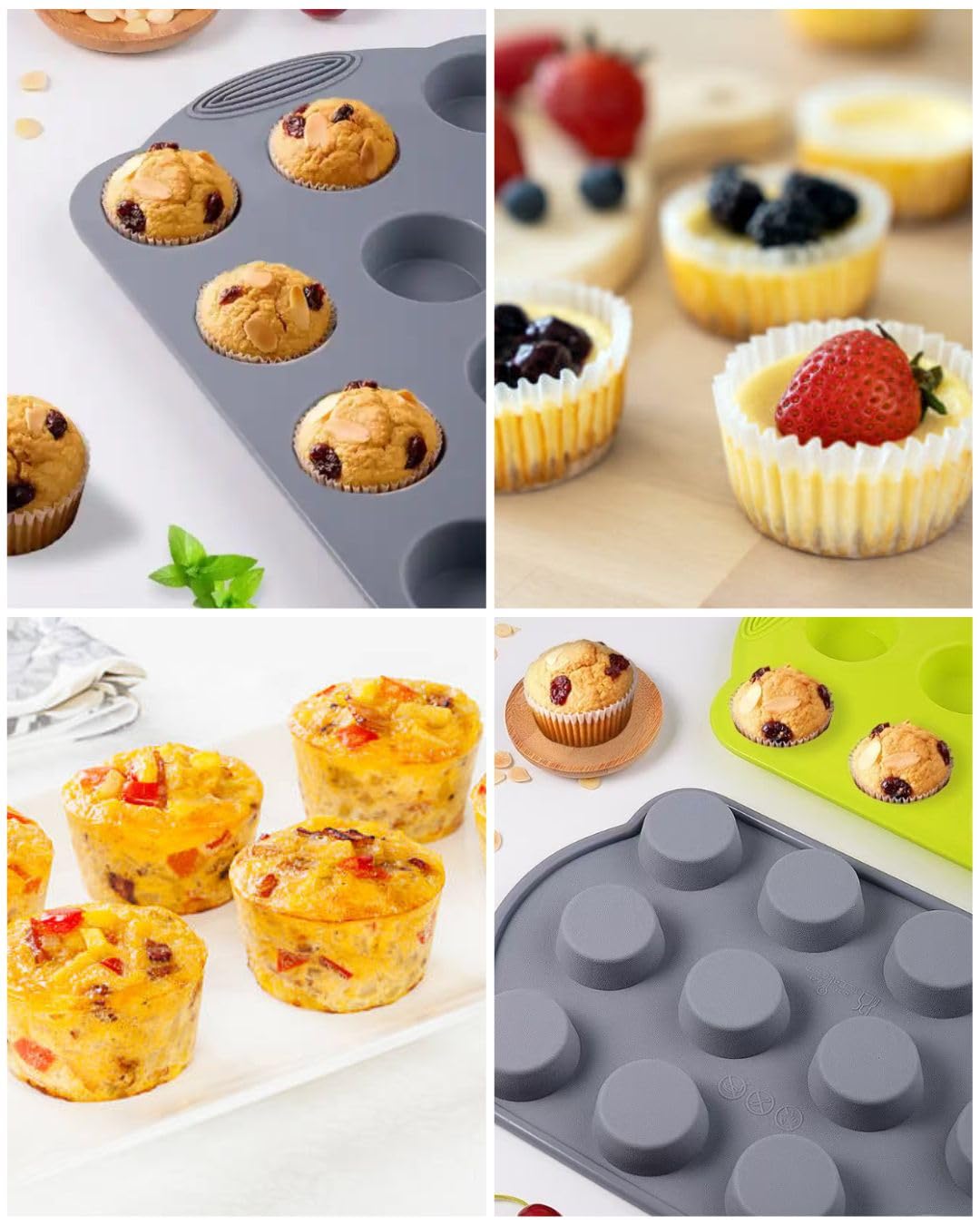 CG&CO. 2-Pack 12-Cup Silicone Mini Muffin Pan - BPA Free, Nonstick Bakeware for Mini Cupcakes, Muffins, and More