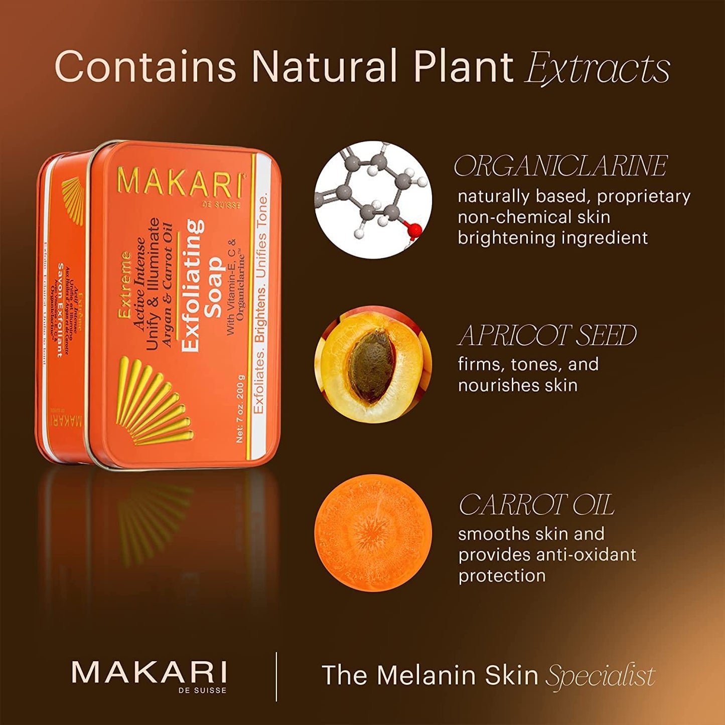 MAKARI Extreme Active Intense Argan & Carrot Oil Exfoliating Soap (7oz) | Advanced Brightening Bar Soap | With Apricot Seed Extr