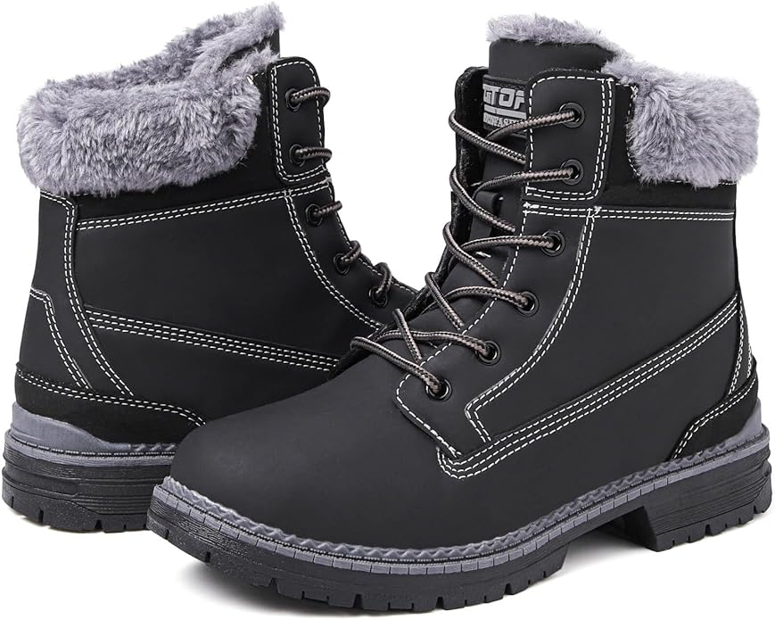 BKWHDAY Winter Boots for Women Snow Boots Waterproof Fur Lined Warm Hiking Boots Ladies Lace Up Walking Boots Anti-Slip Li...