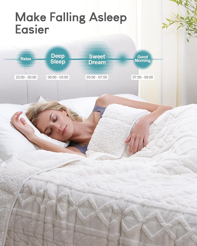 Cottonblue Jacquard Weighted Blanket 15lbs for Adults Queen Size, Ultra Soft Cozy Comfort Sherpa Blanket for Relax and Sleep, Heavy Bed Blankets with Cemaric Beads, 60x80 Inches, Cream White