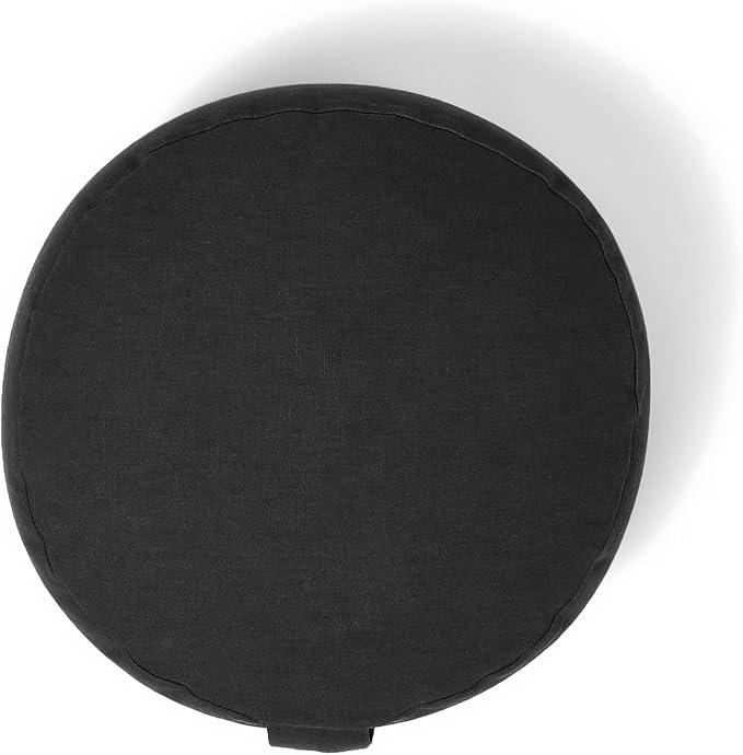 Organic Round Meditation Cushion by renoo - Durable Comfortable Cotton, Linen, Hemp - Modern Zafu - Buckwheat Floor Pillow Yoga Bolster in 15 Colors Removable Cover - 15 inches - Cosmos