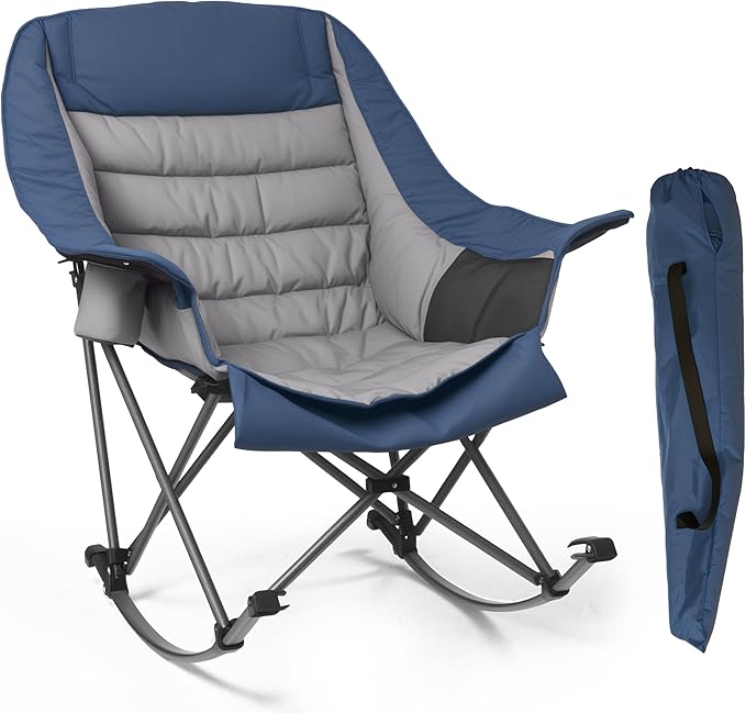 Foristrail Oversized Rocking Camping Chair for Adults - 400lbs Capacity Padded Camp Chair with Cup Holder, Portable Foldab...