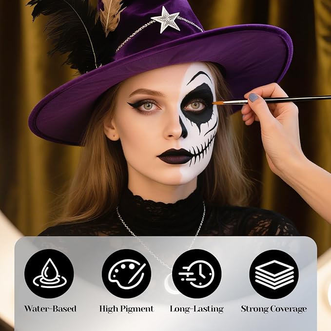 Silver Face Paint 70ml Large Capacity - Non-Toxic Washable Body Paint for Halloween Skeleton Ghost Looks, Full Coverage Face Body Paint for Halloween SFX Cosplay Makeup ,Costume Events