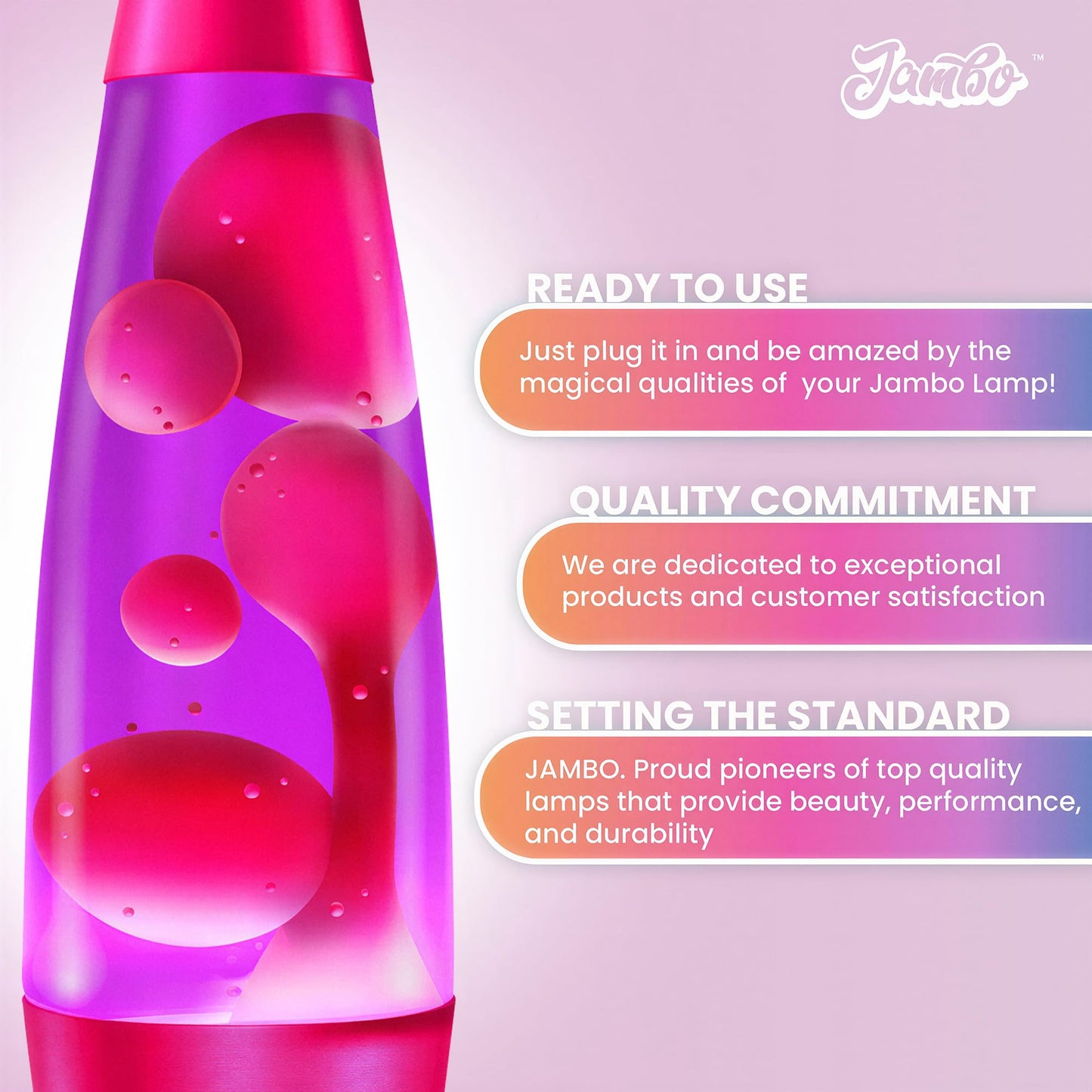 JAMBO 16" Beautiful Lamp- Purple with Pink Wax, Relaxing Liquid Light, Night Light Nightlight, Home Decor Living Room Office Bedroom Lamp for Adults Teens Kids, Magma Motion
