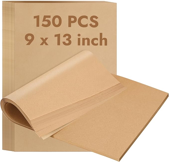 YQL 9x13 Inch 150PCS Unbleached Parchment Paper, Disposable Pre-cut Parchment Paper Sheets, Non Toxic Rectangular Air Fryer Liners for Baking Cookies, Air Fryer, Steaming Bread and More