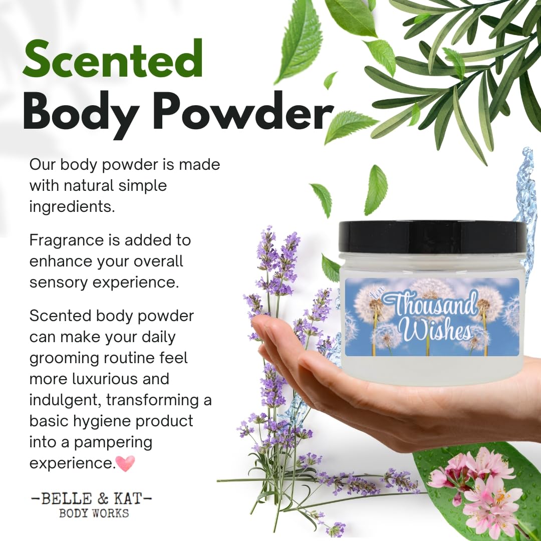 Scented Body Powder for Men & Women Scented Ten Thousand Wishes, Bath Perfume Dusting Powder with Fragrance & Essential Oils, Talc Free, 8oz Container, Made in USA