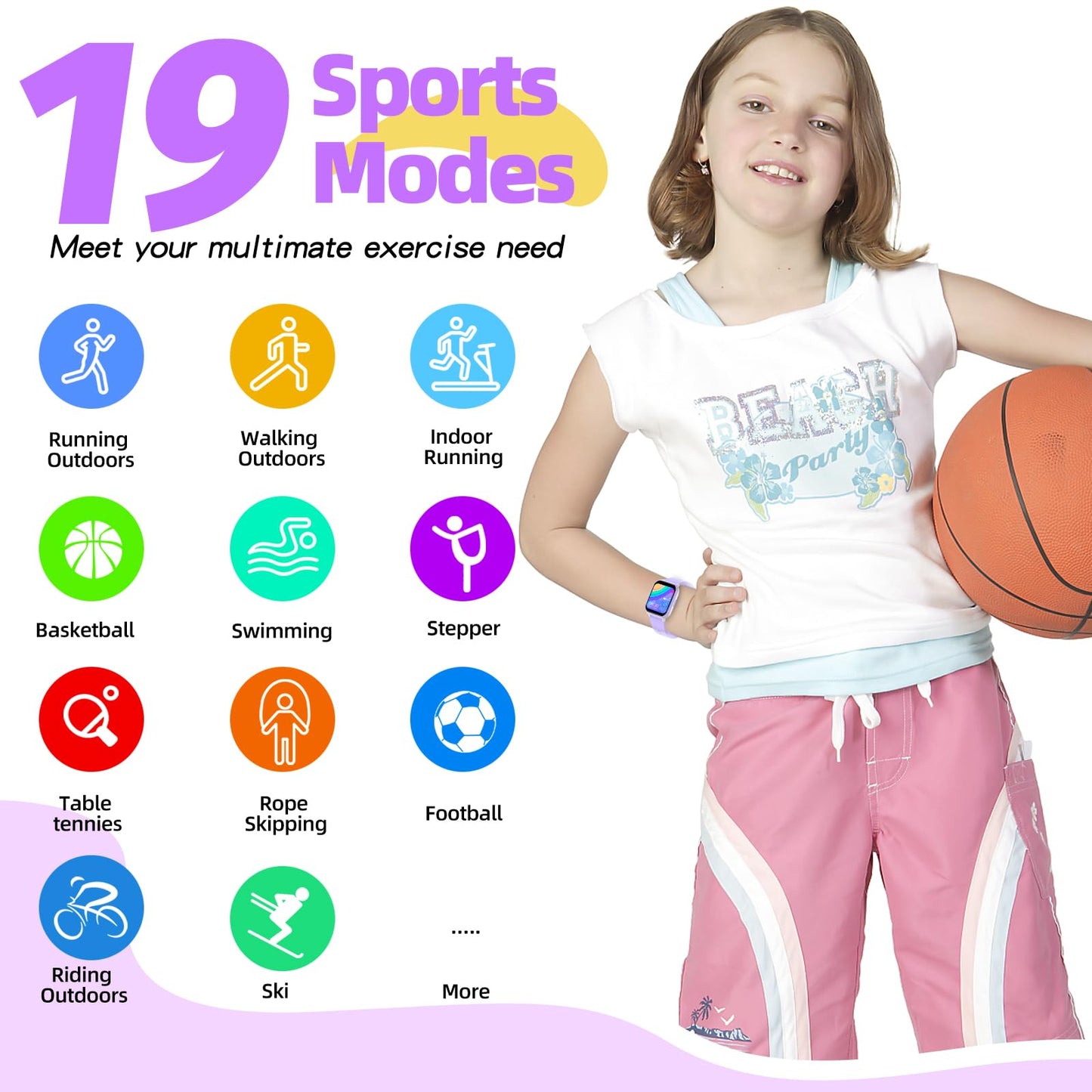 YOUSOKU Kids Smart Watch Girls Boys, Fitness Tracker for Kids, 1.5 Inch DIY Dial, 19 Sport Mode, Sleep Monitor, Pedometers, Heart Rate, IP68 Waterproof, Great Gift for Boys Girls Teens 6-14
