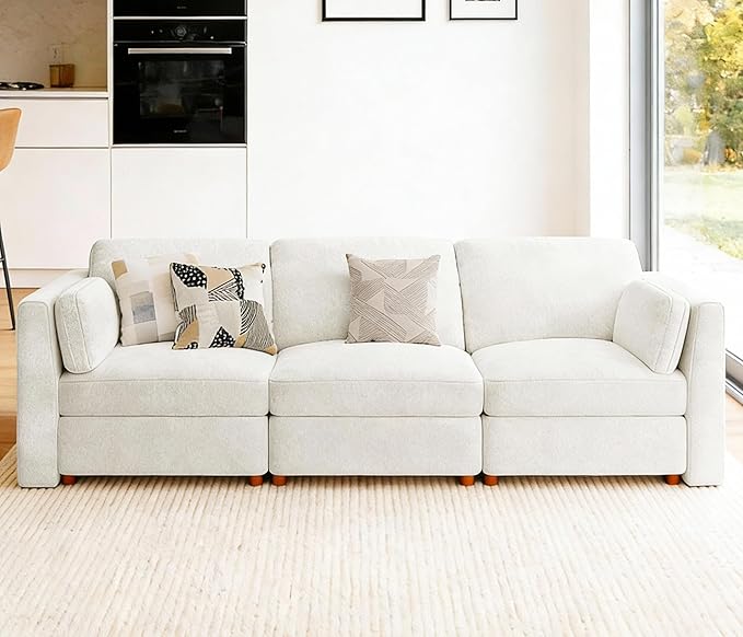 CUGOAO 118'' Modular Sectional Sofa, Oversized, Sectional Couch, Deep Seat Chenille Cloud Couch Sofa, Removable Cover, Mordern Upholstered Couches for Living Room, Apartment, Office, Beige