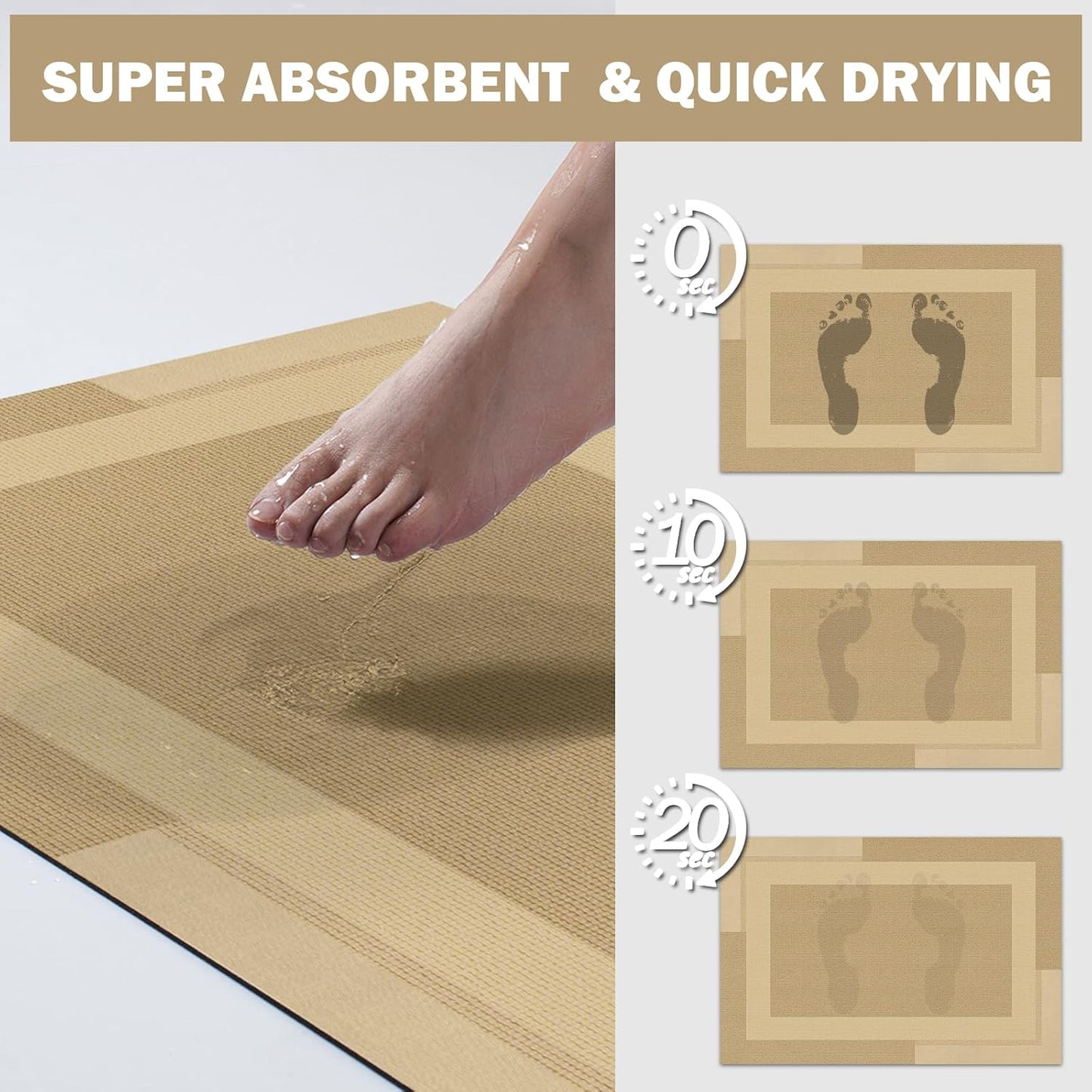 Non Slip Bath Mat, Rubber Backing Ultra Thin Bathroom Rugs Fit Under Door Quick Dry Super Absorbent Washable Bath Rug Shower Mat for Bathroom Floor Bathtub Shower Sink, Easy Care Brown 20"x 32"