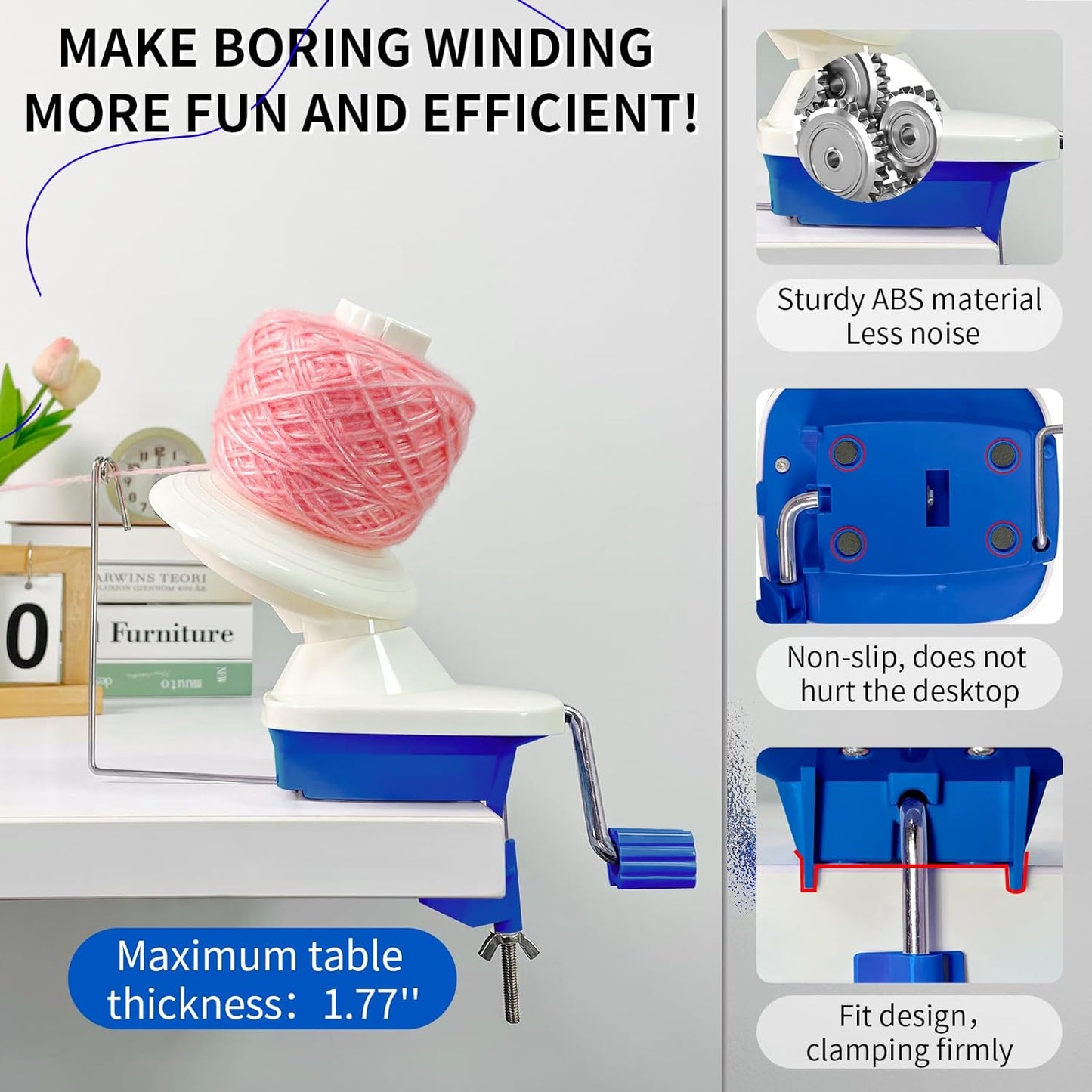 SPEENSUN Yarn Ball Winder, Crochet Yarn Winder, Efficient Yarn Cake Maker Make 3.5oz Yarn Cakes, Easy to Use and Install Crochet Yarn Roller with Lower Noise, The Helper for Knitting Enthusiast