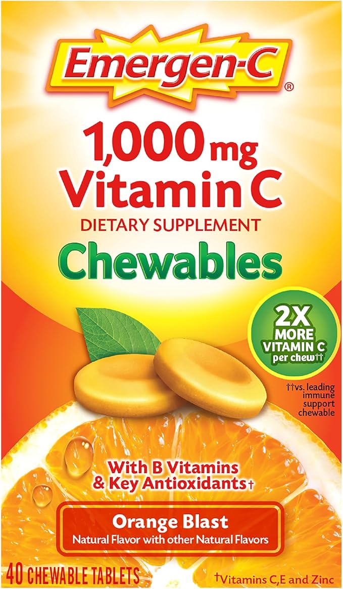 Emergen-C Chewable Vitamin C 1000mg, With B Vitamins And Antioxidants Tablet (40 Count, Orange Blast Flavor), Dietary Supp...