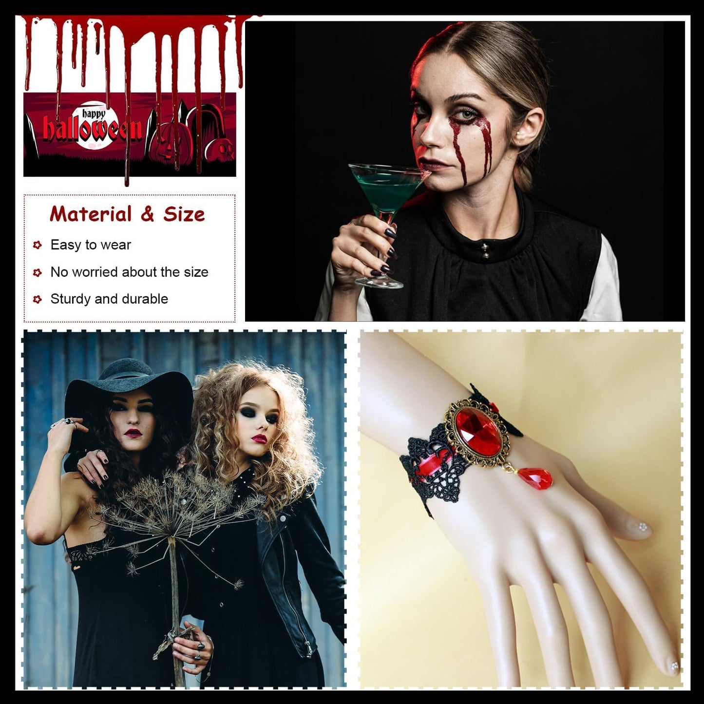 Dcfywl731 Halloween Choker Necklace Bracelet Earrings Set Gothic Black Halloween Costume Accessories Jewelry for Women